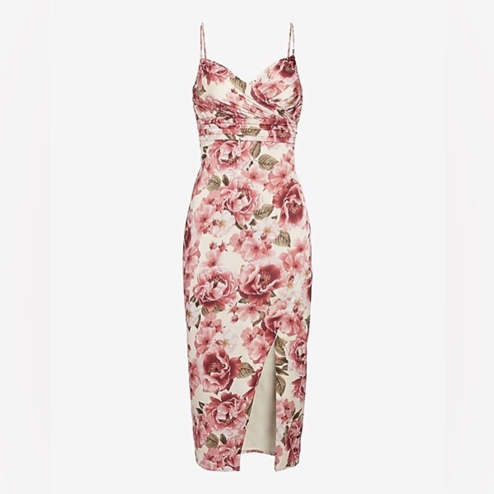 Express NWT Floral Satin V-Neck Wrap Midi Dress Size 14